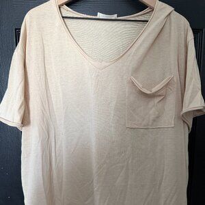 Womens Zenana Oversized Pocket Tee Shirt Cream Small